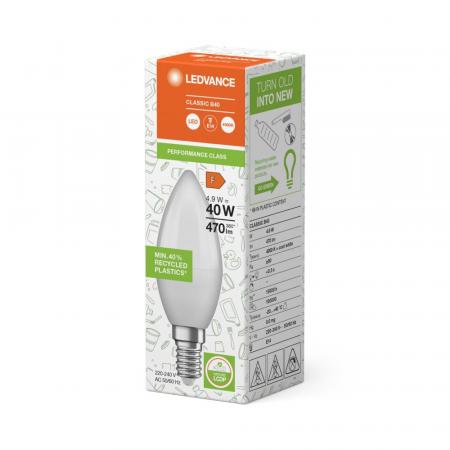 Ledvance E14 LED Kerzenlampe Recycled Plastic 4,5W wie 40W neutralweißes Licht 4000K